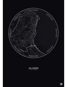 Algiers City Map Poster 2.5km | Gravura – Dark background