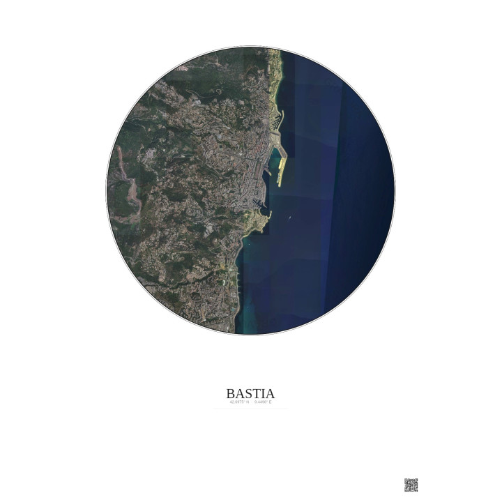 Bastia Satellite View Poster 2.5km Color | Gravura – Light backg