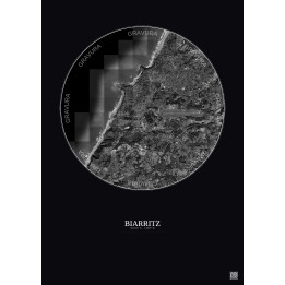 Biarritz Satellite View Poster 5km B&W | Gravura – Dark backgrou