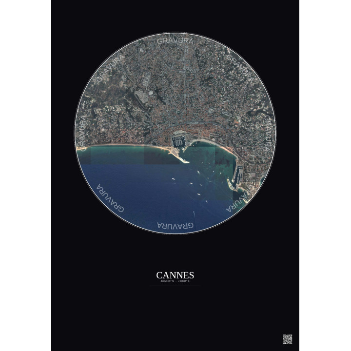 Affiche Cannes – Poster vue satellite 2.5km Couleur | Gravura – Fond foncé