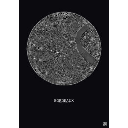 Bordeaux Satellite View Poster 2.5km B&W | Gravura – Dark backgr