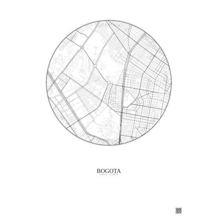 Affiche Bogota – Poster carte de ville 2.5km | Gravura – Fond clair