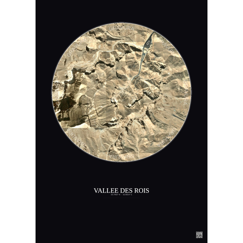 Affiche Vallee Des Rois – Poster vue satellite 1km Couleur | Gravura – Fond foncé