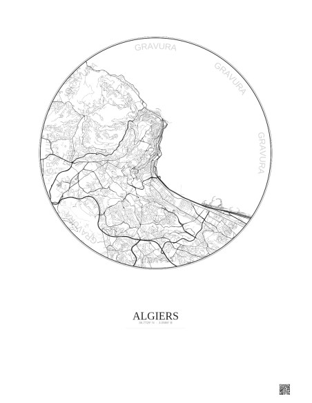 Affiche Algiers – Poster carte de ville 6km | Gravura – Fond clair