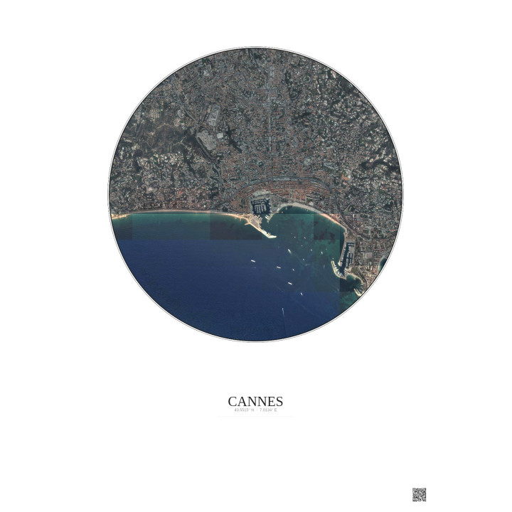 Affiche Cannes – Poster vue satellite 2.5km Couleur | Gravura – Fond clair