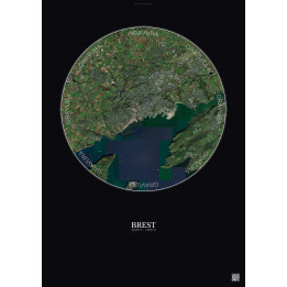 Brest Satellite View Poster 10km Color | Gravura – Dark backgrou