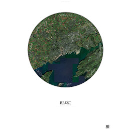 Brest Satellite View Poster 10km Color | Gravura – Light backgro
