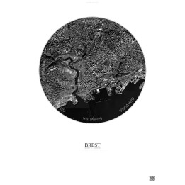 Brest Satellite View Poster 2.5km B&W | Gravura – Light backgrou