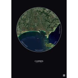 Affiche Cannes – Poster vue satellite 5km Couleur | Gravura – Fond foncé