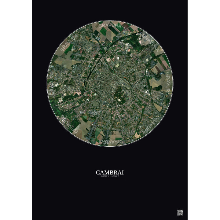 Affiche Cambrai – Poster vue satellite 2.5km Couleur | Gravura –