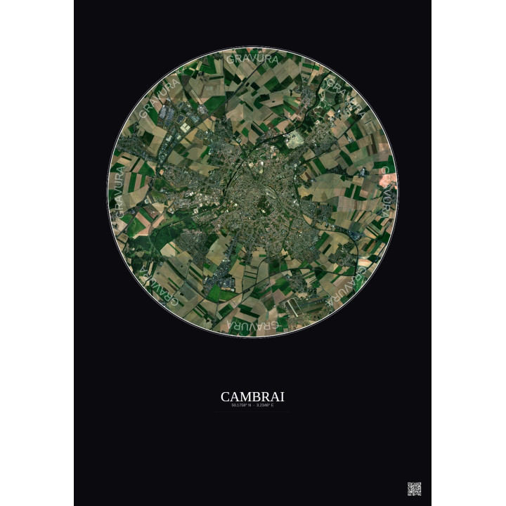 Affiche Cambrai – Poster vue satellite 5km Couleur | Gravura – F