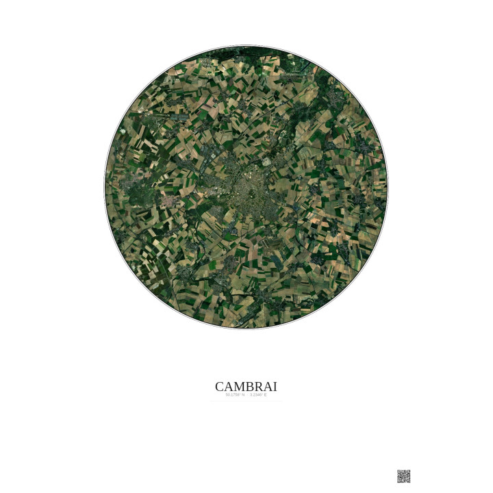 Affiche Cambrai – Poster vue satellite 10km Couleur | Gravura – 