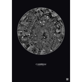 Cambrai Satellite View Poster 2.5km B&W | Gravura – Dark backgro