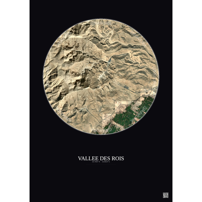 Affiche Vallee Des Rois – Poster vue satellite 2.5km Couleur | Gravura – Fond foncé