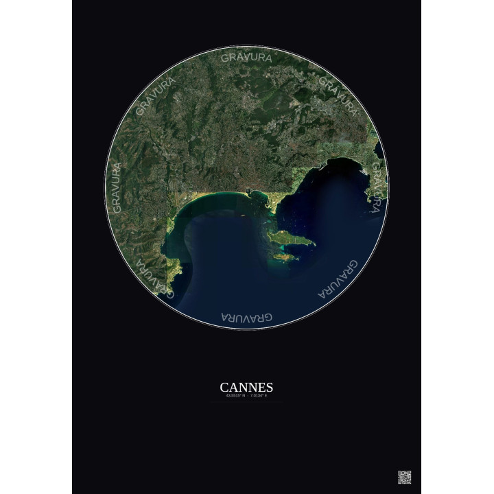 Affiche Cannes – Poster vue satellite 10km Couleur | Gravura – F