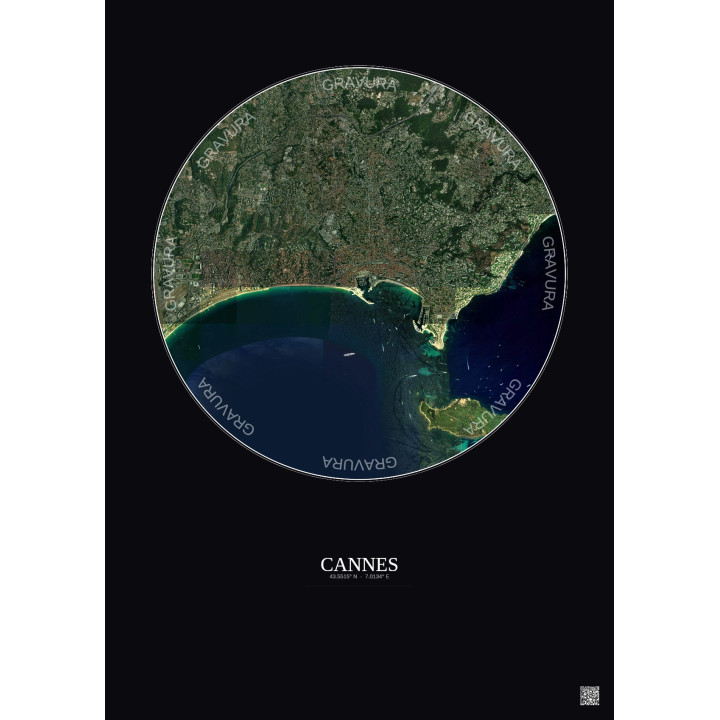 Affiche Cannes – Poster vue satellite 5km Couleur | Gravura – Fo