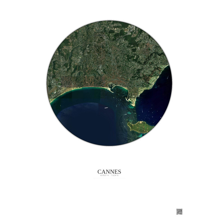 Affiche Cannes – Poster vue satellite 5km Couleur | Gravura – Fond clair