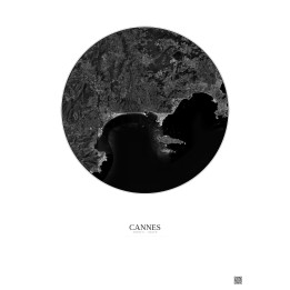 Cannes Satellite View Poster 10km B&W | Gravura – Light backgrou