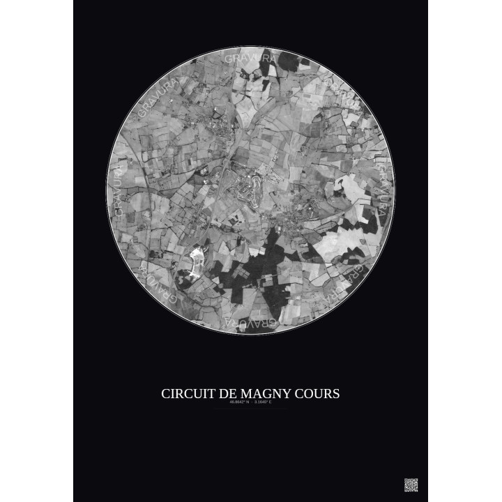 Affiche Circuit De Magny Cours – Poster vue satellite 5km N&B | 