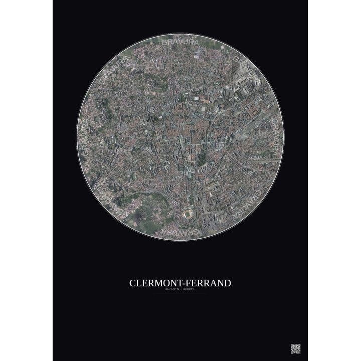 Affiche Clermont Ferrand – Poster vue satellite 2.5km Couleur | 