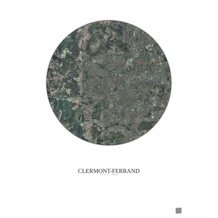 Affiche Clermont Ferrand – Poster vue satellite 5km Couleur | Gr