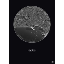 Affiche Cannes – Poster vue satellite 2.5km N&B | Gravura – Fond foncé