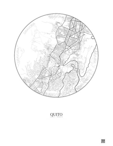 Affiche Quito – Poster carte de ville 6km | Gravura – Fond clair