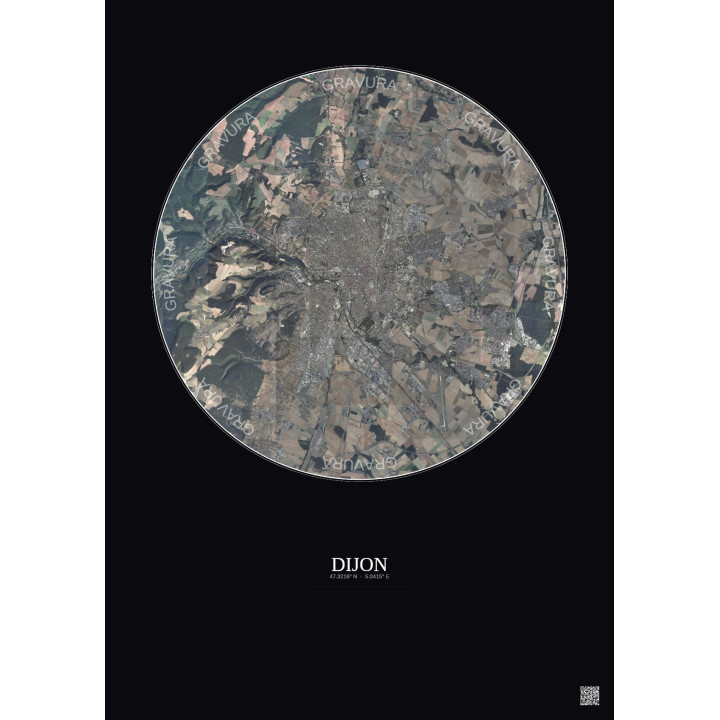 Affiche Dijon – Poster vue satellite 10km Couleur | Gravura – Fo