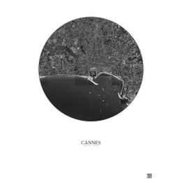 Affiche Cannes – Poster vue satellite 2.5km N&B | Gravura – Fond clair