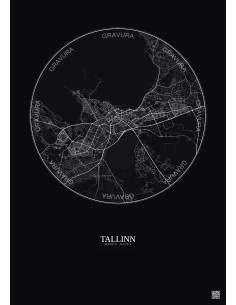 Affiche Tallinn – Poster carte de ville 10km | Gravura – Fond foncé