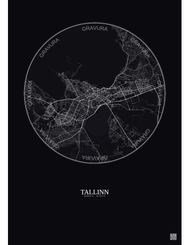 Affiche Tallinn – Poster carte de ville 10km | Gravura – Fond foncé
