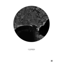Affiche Cannes – Poster vue satellite 5km N&B | Gravura – Fond clair