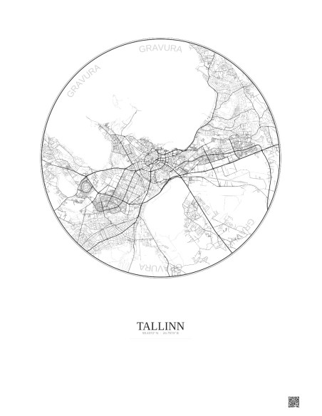 Affiche Tallinn – Poster carte de ville 10km | Gravura – Fond clair