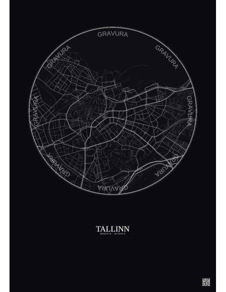 Affiche Tallinn – Poster carte de ville 2.5km | Gravura – Fond foncé