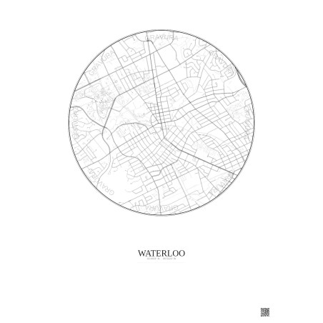 Affiche Waterloo – Poster carte de ville 2.5km | Gravura – Fond clair