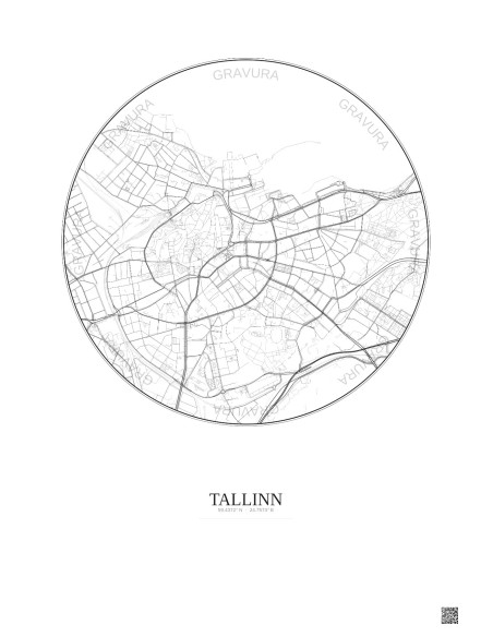 Affiche Tallinn – Poster carte de ville 2.5km | Gravura – Fond clair