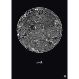 Affiche Lille – Poster vue satellite 5km N&B | Gravura – Fond fo