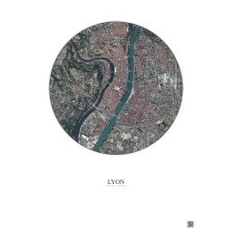 Affiche Lyon – Poster vue satellite 2.5km Couleur | Gravura – Fo