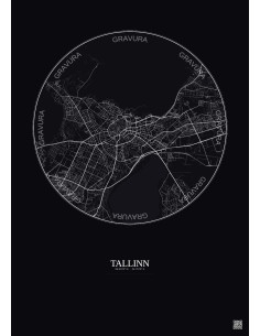 Affiche Tallinn – Poster carte de ville 6km | Gravura – Fond foncé