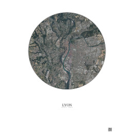 Affiche Lyon – Poster vue satellite 10km Couleur | Gravura – Fon