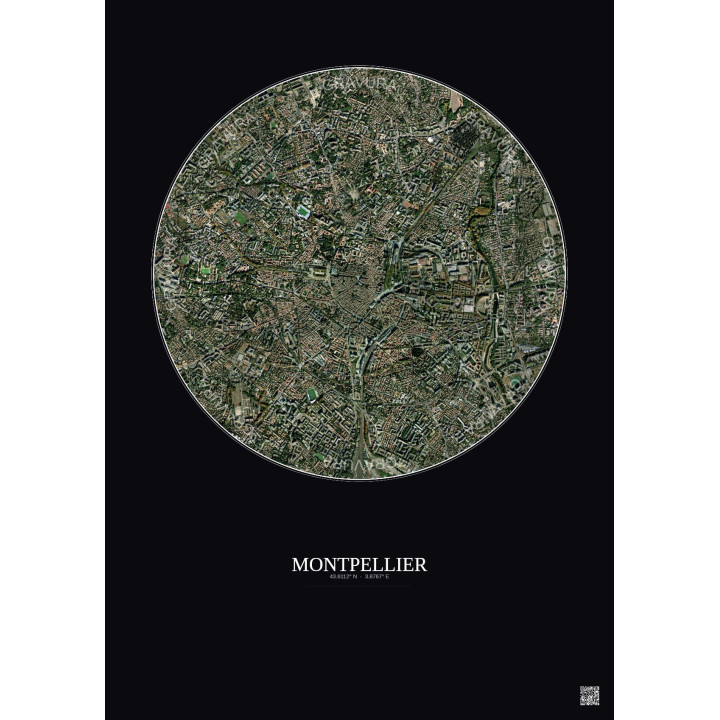 Affiche Montpellier – Poster vue satellite 2.5km Couleur | Gravu