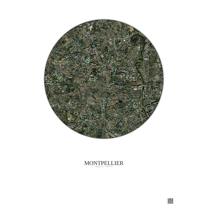 Affiche Montpellier – Poster vue satellite 2.5km Couleur | Gravu