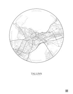 Affiche Tallinn – Poster carte de ville 6km | Gravura – Fond clair