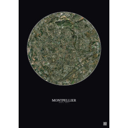 Montpellier Satellite View Poster 5km Color | Gravura – Dark bac