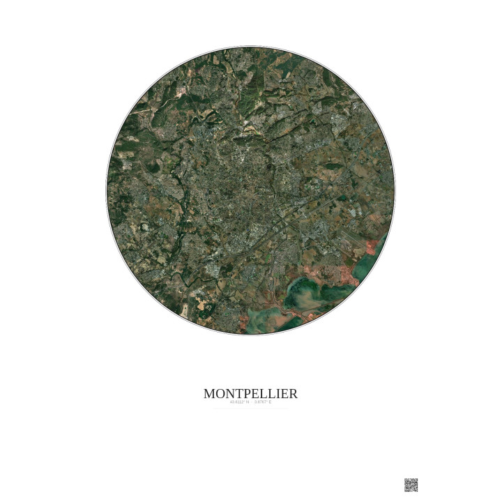 Affiche Montpellier – Poster vue satellite 10km Couleur | Gravur