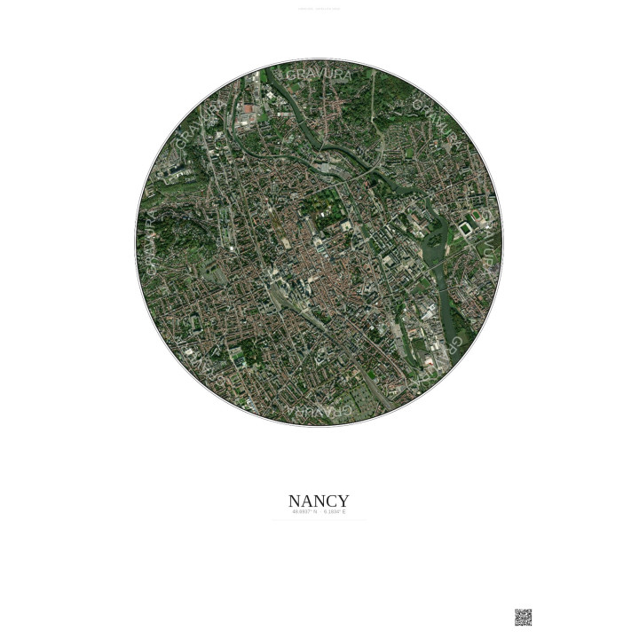 Nancy Satellite View Poster 2.5km Color | Gravura – Light backgr
