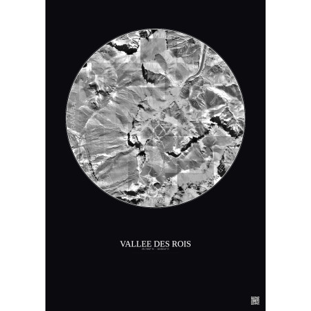 Affiche Vallee Des Rois – Poster vue satellite 0.5km N&B | Gravura – Fond foncé