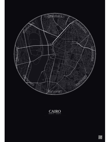 Cairo City Map Poster 2.5km | Gravura – Dark background
