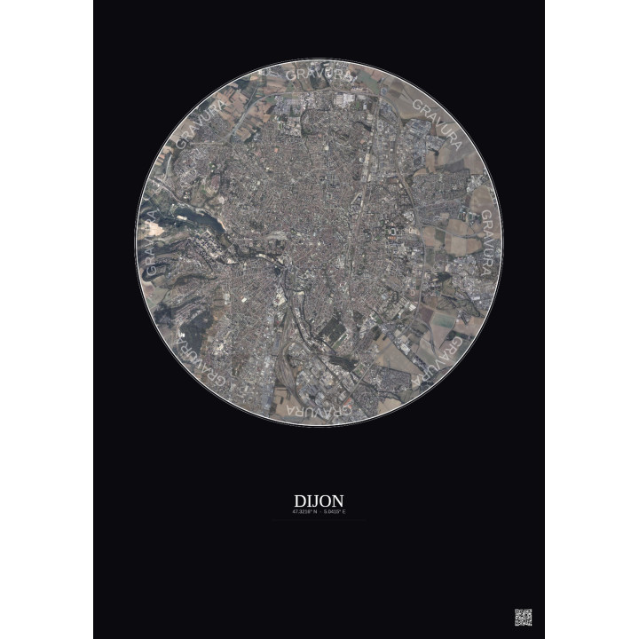Affiche Dijon – Poster vue satellite 5km Couleur | Gravura – Fond foncé