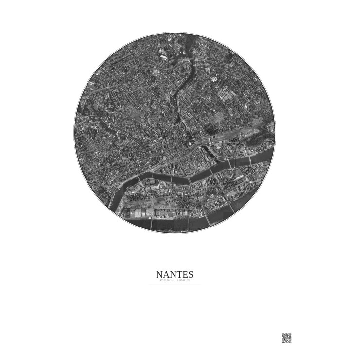 Affiche Nantes – Poster vue satellite 2.5km N&B | Gravura – Fond